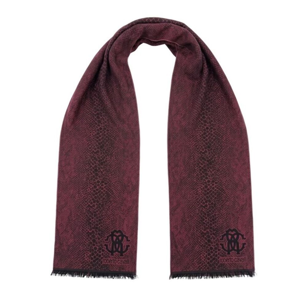 Roberto Cavalli ESZ054 02000 Red Wool Blend Cheetah Print Mens Scarf
